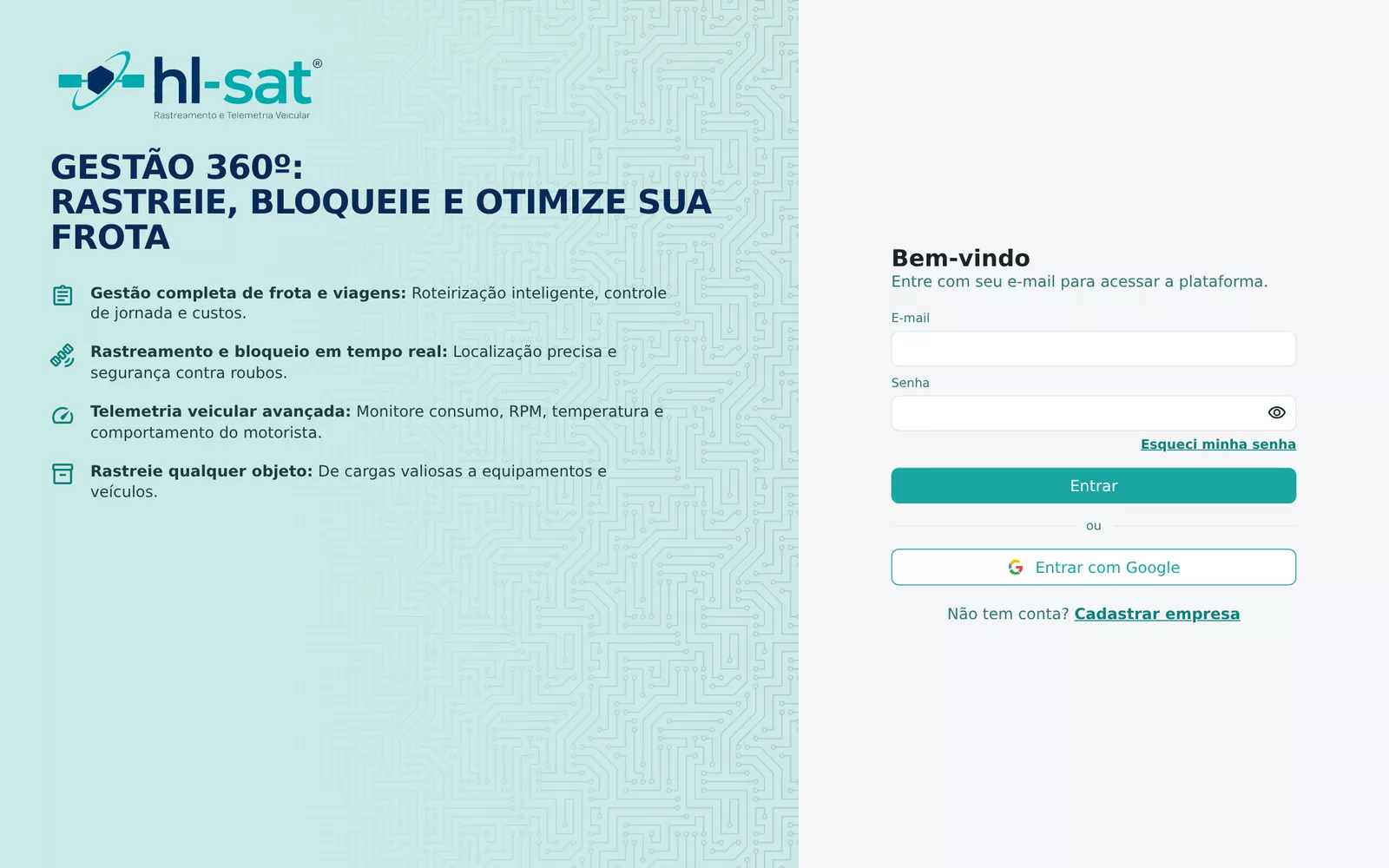 Tela de entrada com a marca HL-Sat