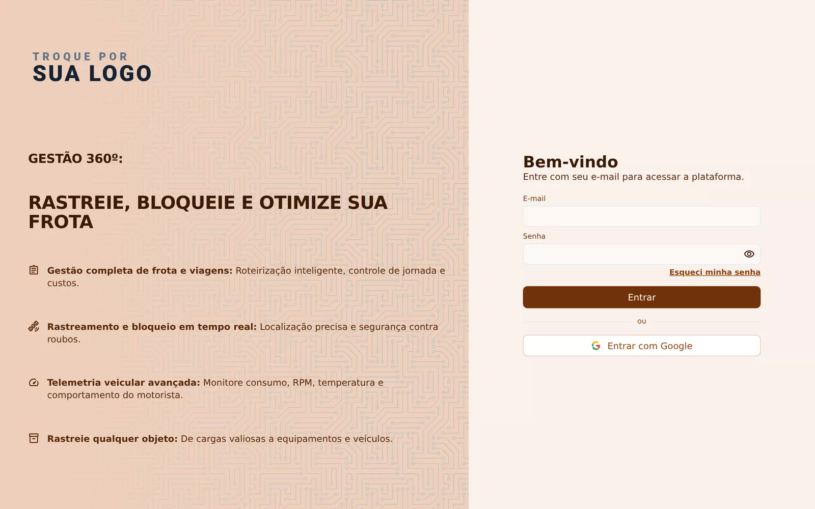 A mesma tela de entrada com outra marca e outras cores